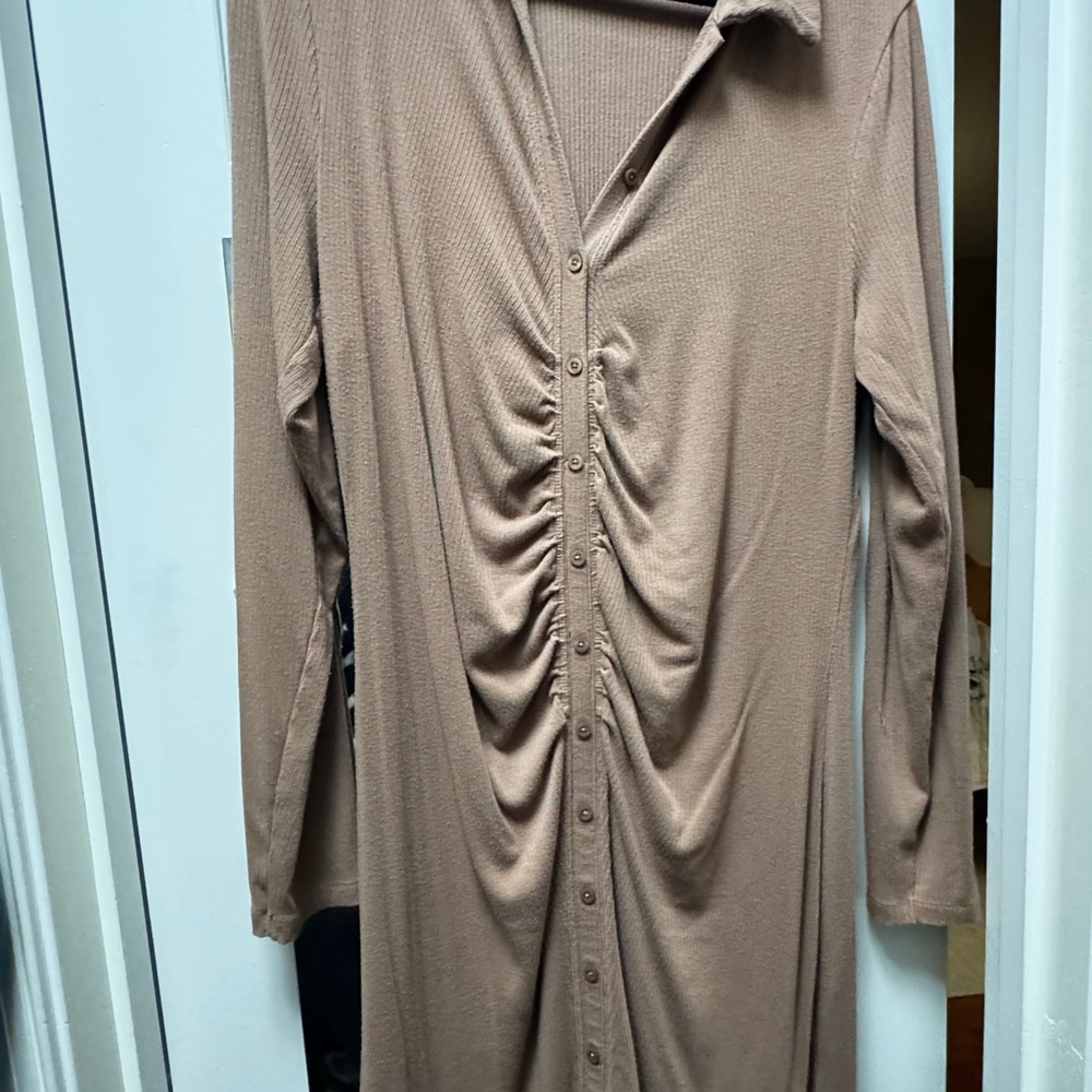 Ruched Button-Down Dress